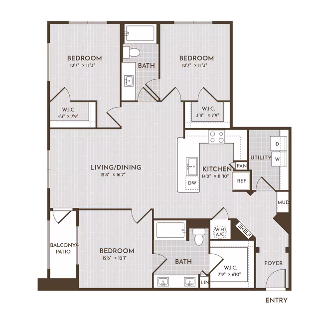 3BR 2BA (1388 SF) 06101 floor plan